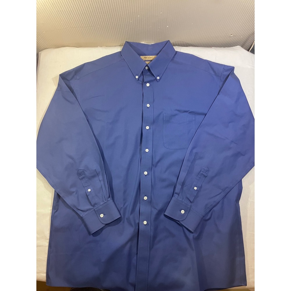 Roundtree & Yorke Gold Label Blue Non-Iron Pinpoint Cotton Dress Shirt 17 35